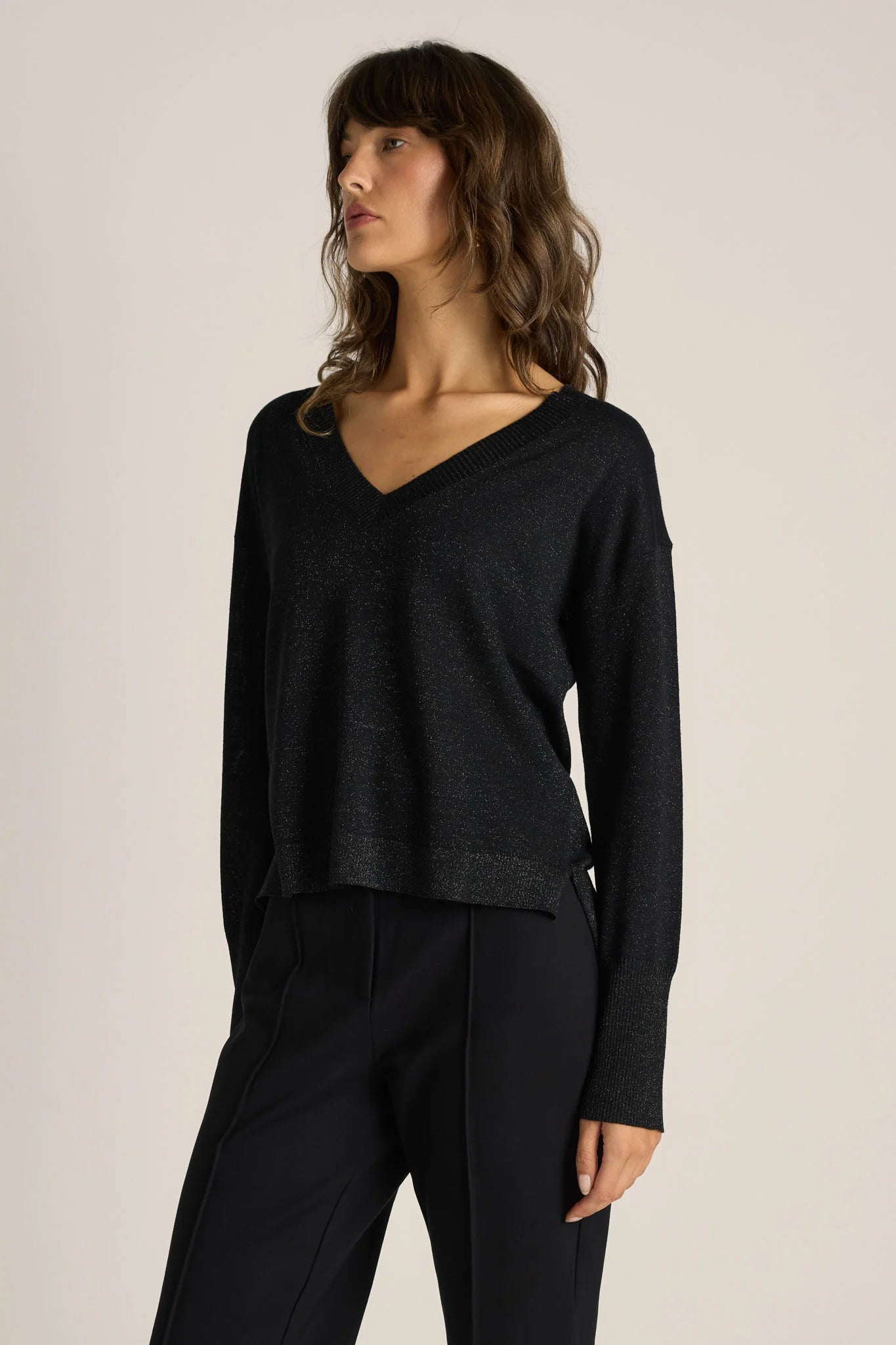 Oriane Sparkle V-Neck Knit - Black