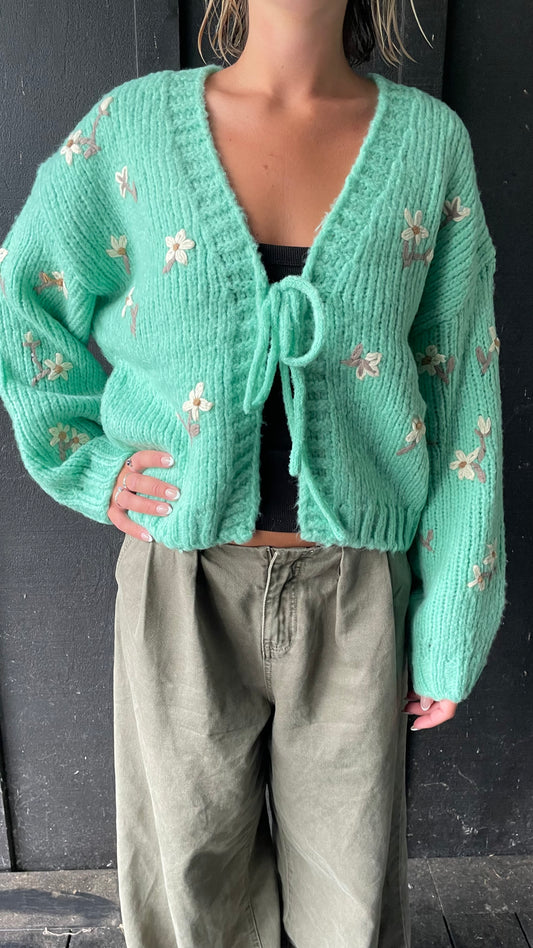 Daisy knit Cardigan  -Teal