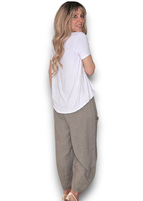 MOCHA BARREL LINEN PANTS