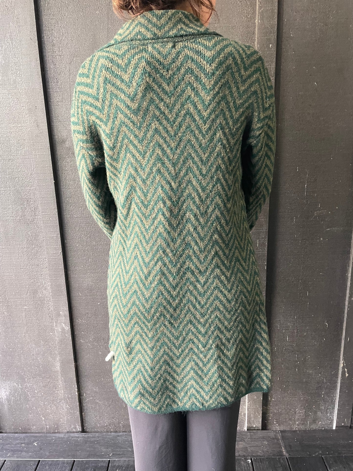 Long Line Cardigan -Green/Gray