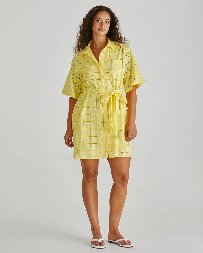 HELMI BRODERIE SHIRT DRESS - YELLOW