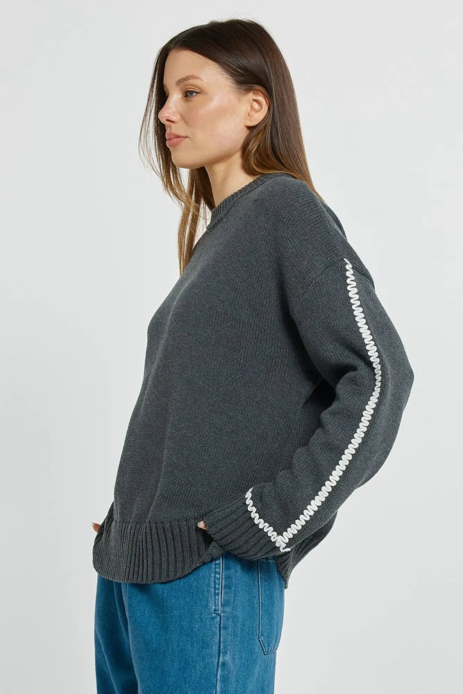 Contrast Stitch Sweater - Charcoal