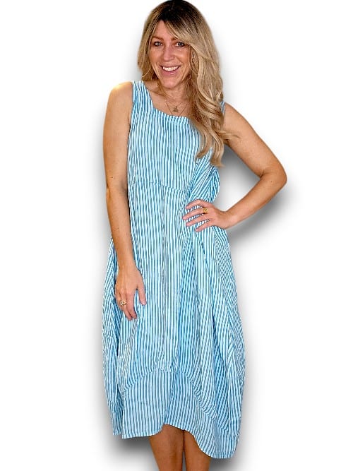 LIGHT BLUE STRIPE MAXI TANK DRESS