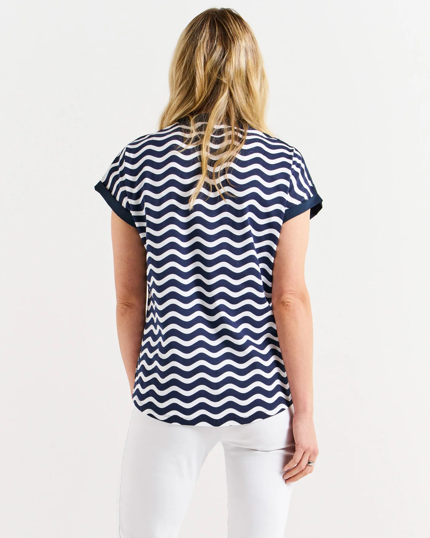 Bridie Tee - Navy Wave Stripe