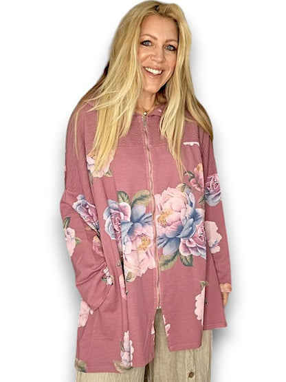 DRK BERRY OMBRE PEONY PATCHWORK HOODIE