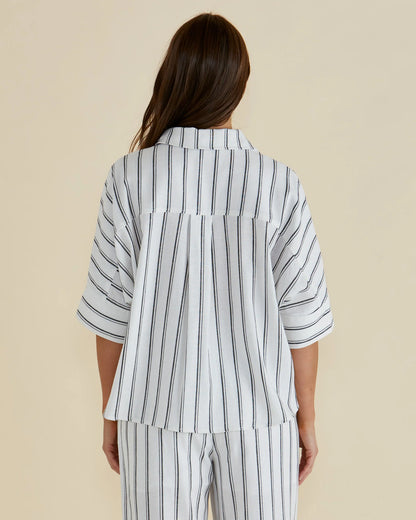 Lynwood Linen Shirt - Black/White Stripe