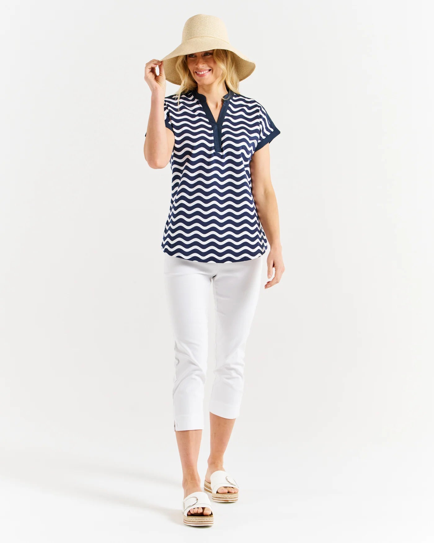 Bridie Tee - Navy Wave Stripe