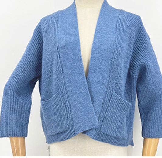 Cropped Knit Cardigan - Dusky Blue