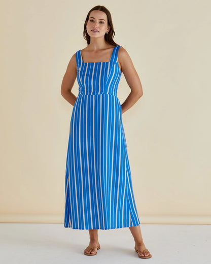 Tegan Midi Dress - Blue Stripe