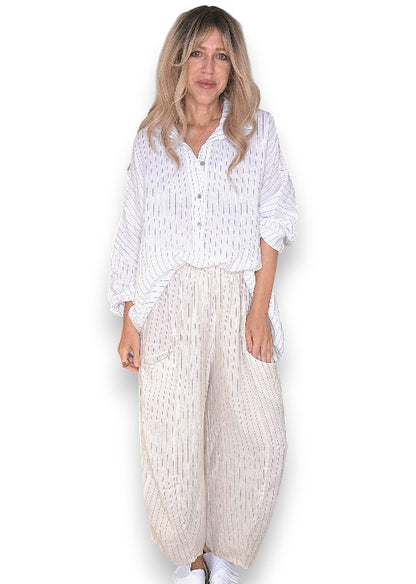 HELGA MAY WHITE PINSTRIPE COASTAL TUNIC SHIRT