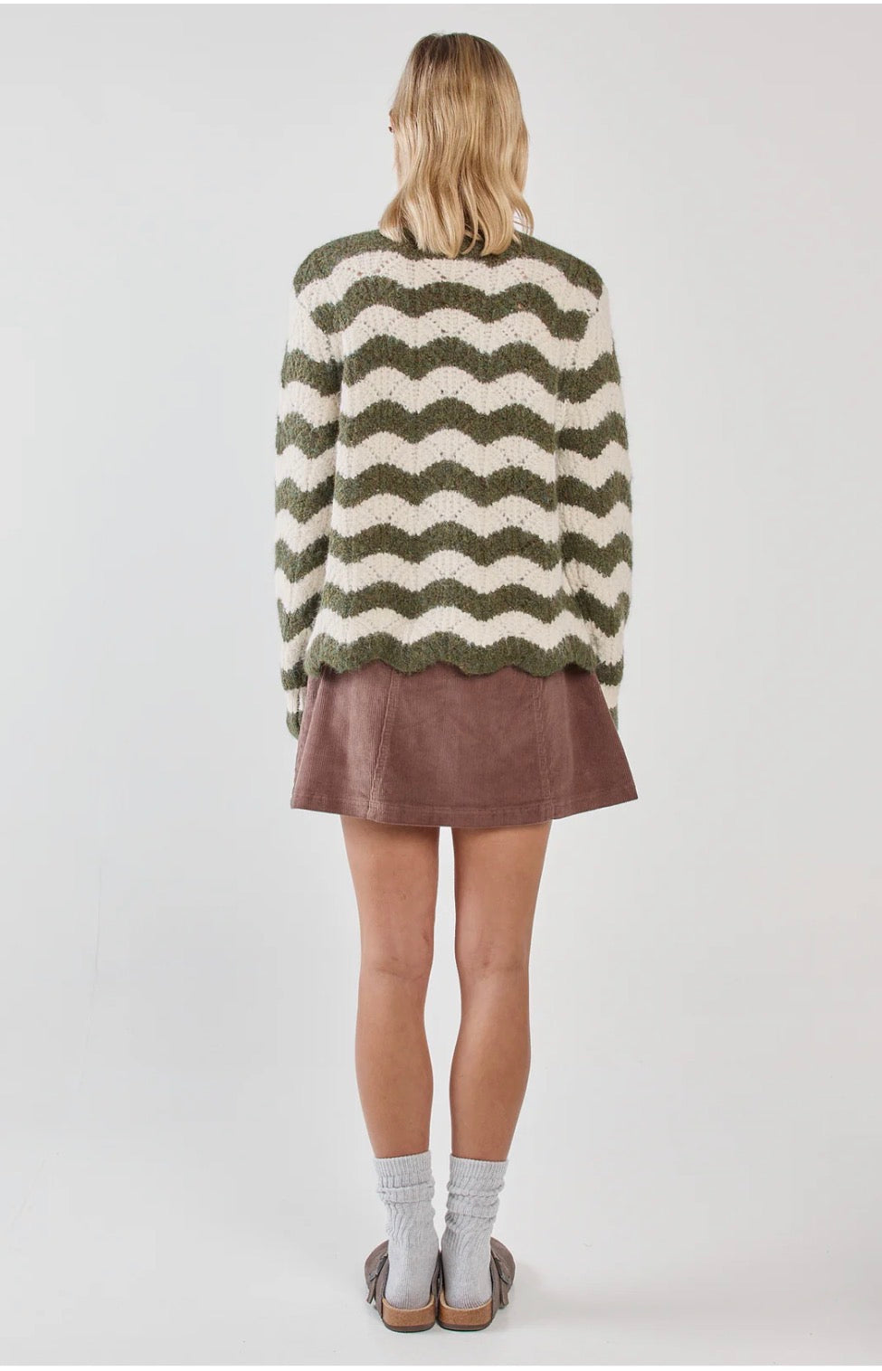 Nikkita Wavy Stripe Knit jumper - Cream/Olive