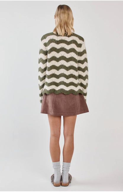 Nikkita Wavy Stripe Knit jumper - Cream/Olive