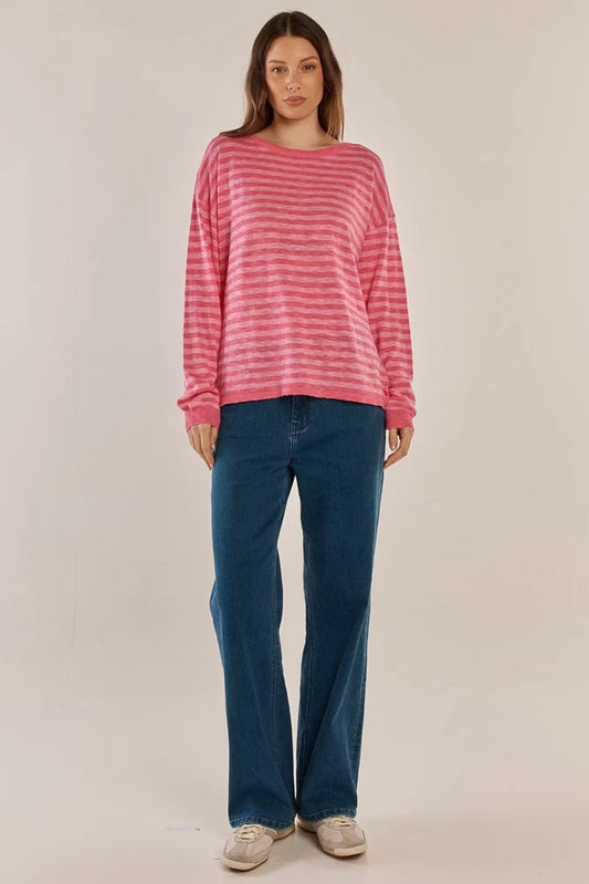 BETTY BASICS Natasha Knit Top - Blush Stripe