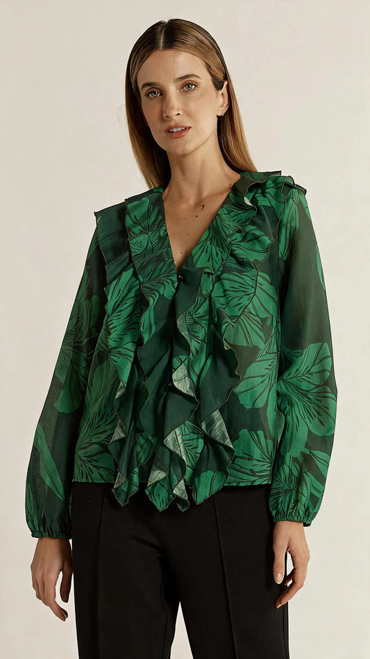 Lynn Ruffle Blouse - Evergreen