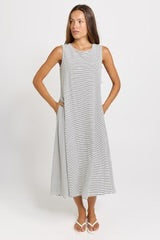 Sabrina Cotton Maxi Dress - Navy Stripe