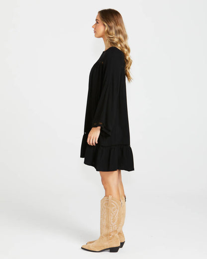 Chapel Boho Trim Dress - Black