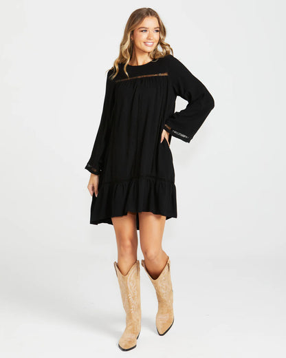 Chapel Boho Trim Dress - Black