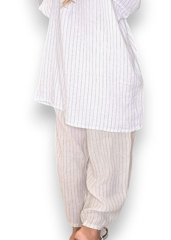 HELGA MAY WHITE PINSTRIPE COASTAL TUNIC SHIRT