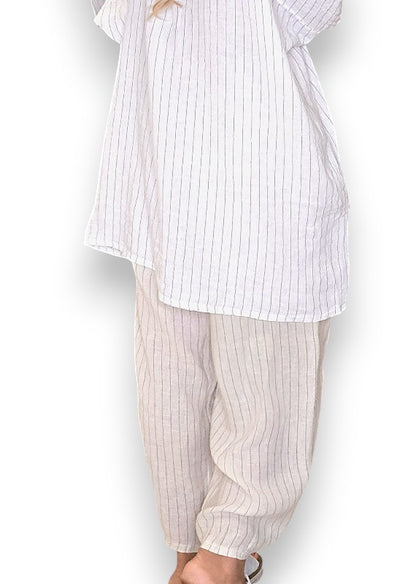 HELGA MAY WHITE PINSTRIPE COASTAL TUNIC SHIRT