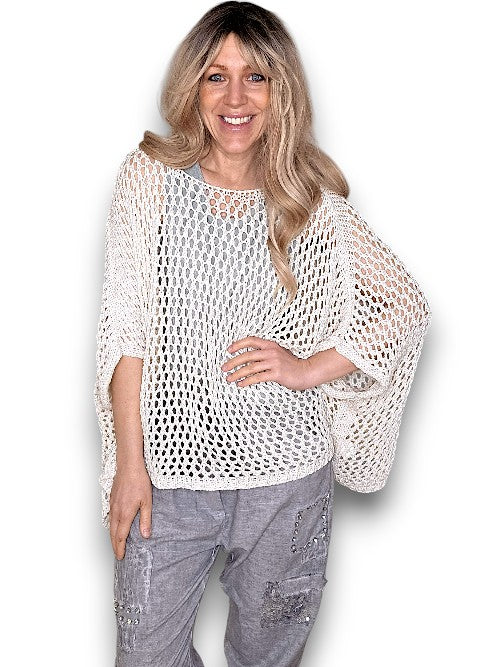 HELGA MAY VANILLA HOLLOW KNIT PONCHO