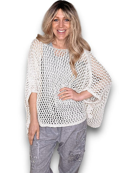 HELGA MAY VANILLA HOLLOW KNIT PONCHO