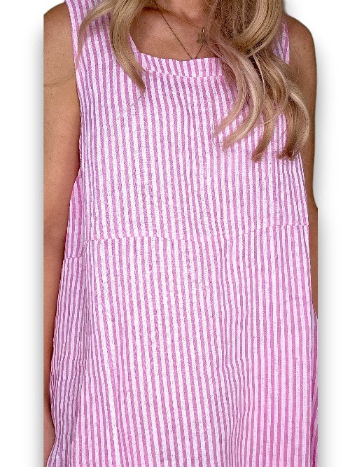 BUBBLEGUM PINK STRIPE MAXI TANK DRESS