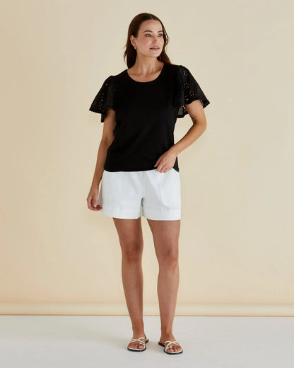 Lottie Embroidered Tee - Black