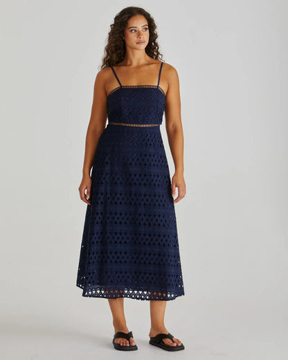 KALI BRODERIE DRESS - NAVY