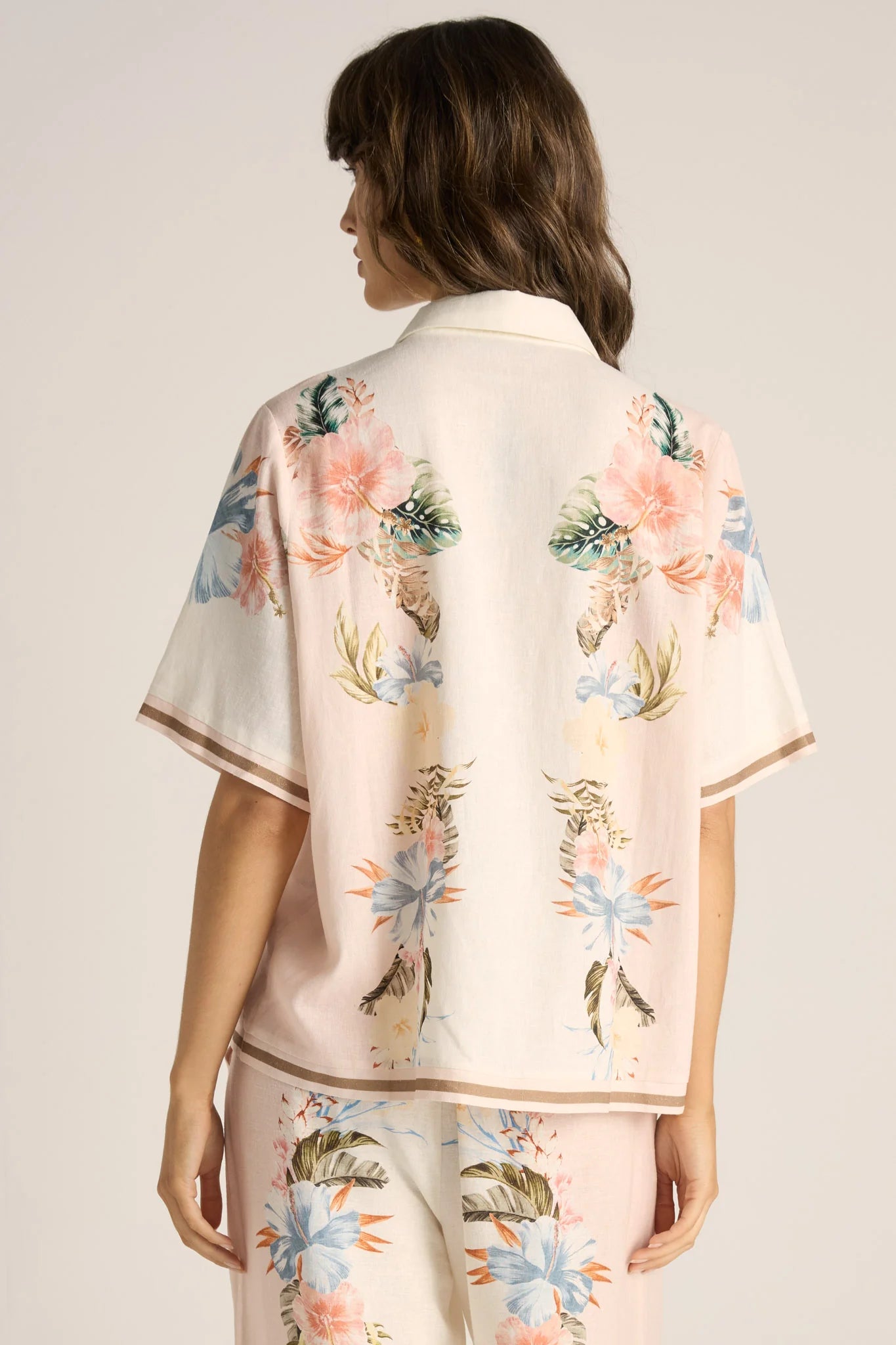 Solara Placement Print Collared Shirt - Pink Print