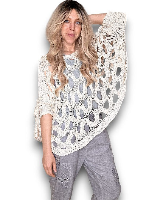 HELGA MAY VANILLA WAVE HOLLOW BOXY CUFF KNIT