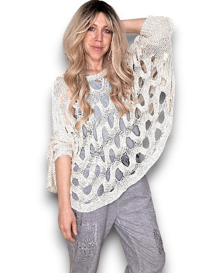HELGA MAY VANILLA WAVE HOLLOW BOXY CUFF KNIT