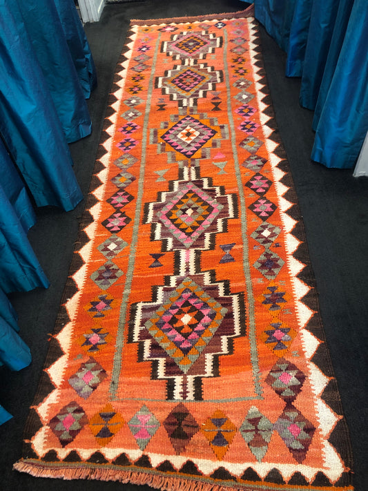 Vintage Hand Knotted Runner - Orange