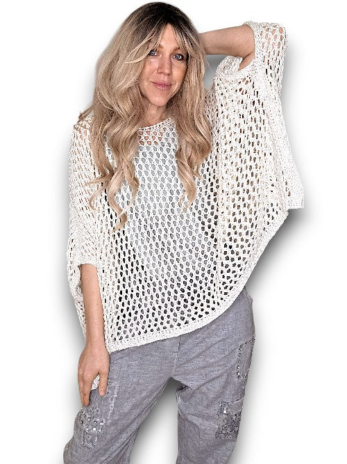 HELGA MAY VANILLA HOLLOW KNIT PONCHO