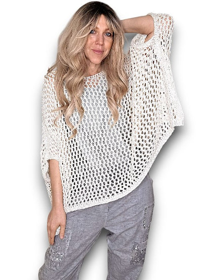 HELGA MAY VANILLA HOLLOW KNIT PONCHO