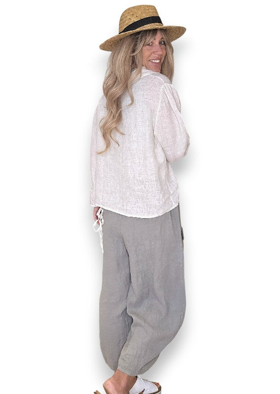 GREY BARREL LINEN PANTS
