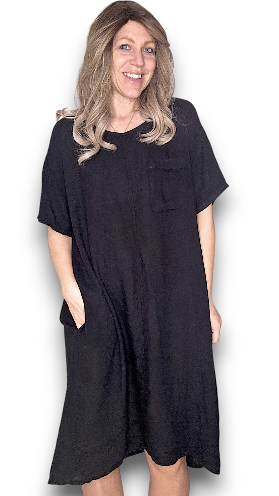 BLACK PLAIN EASY PEASY T-SHAPE DRESS