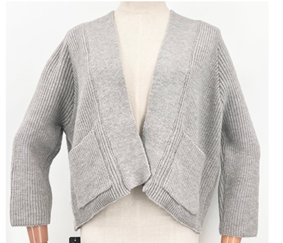 Cropped Knit Cardigan - Grey L
