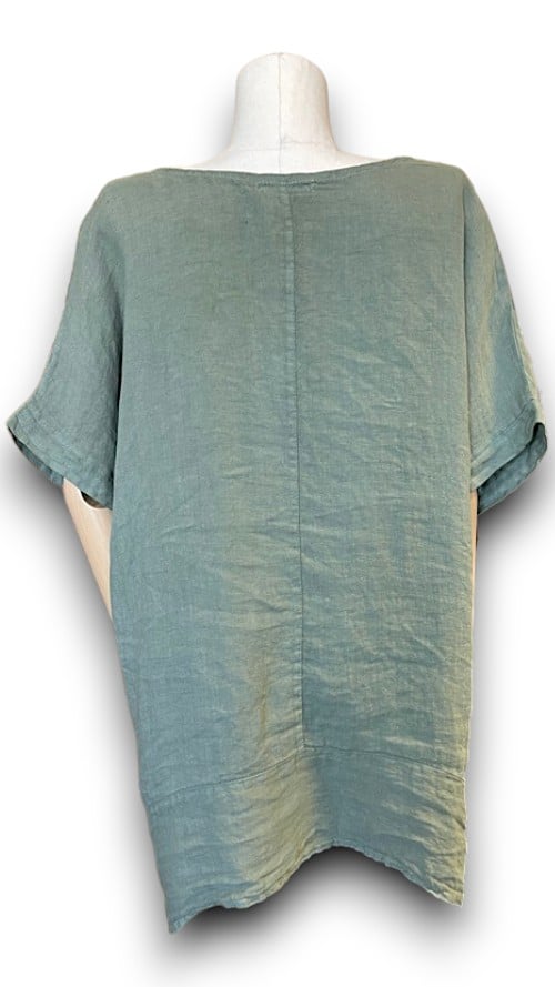 SAGE PLAIN LINEN TEE WITH COCONUT BUTTONS