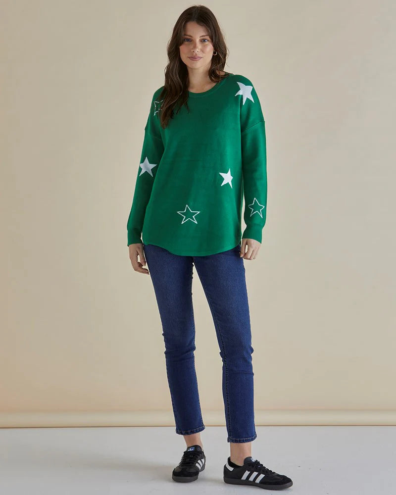 Sophie Knit Jumper - Green Stars