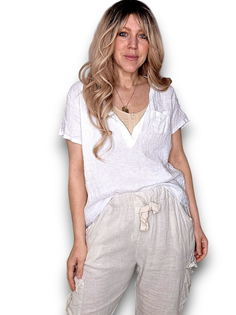 WHITE RODEO SEQUIN PKT TEE