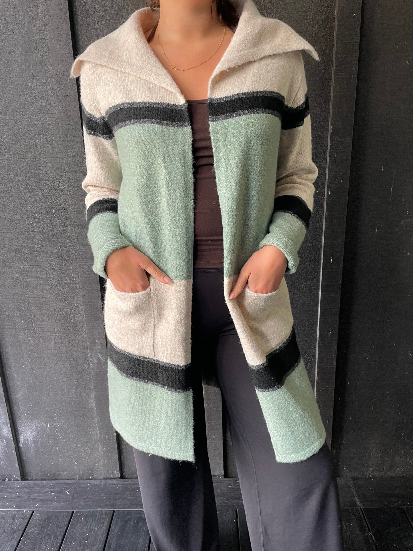 Long Line Cardigan -Aqua Stripe