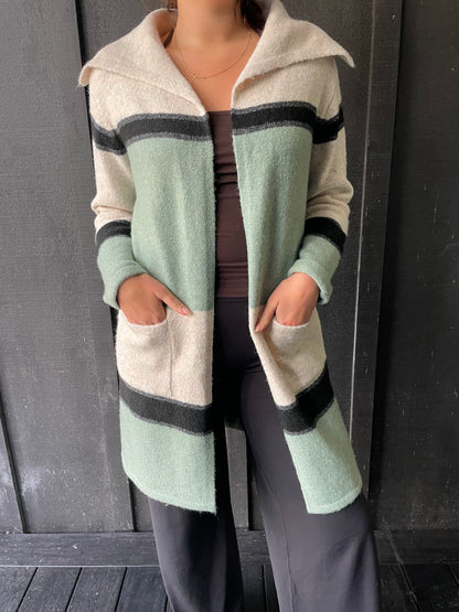 Long Line Cardigan -Aqua Stripe