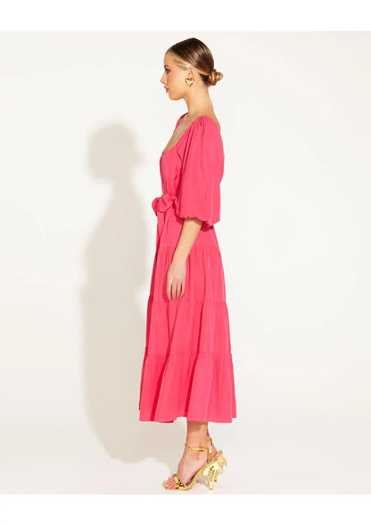 One And Only Tiered Midi Dress - Hot Pink