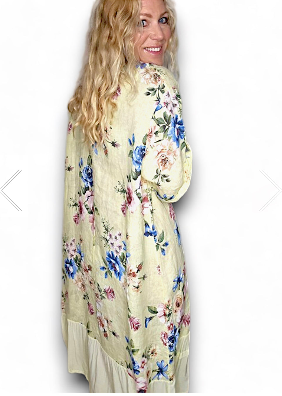 LIGHT LEMON BUNDLE FLORA BUTTON SLEEVE HEM DRESS