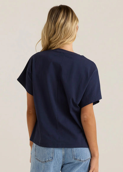 Mira Crochet Tee - Navy