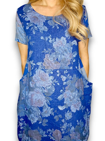 COBALT SCARLETT ROSE JUNGLE DRESS