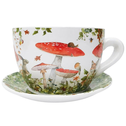 Enchanted Garden Tea Cup Planter Red