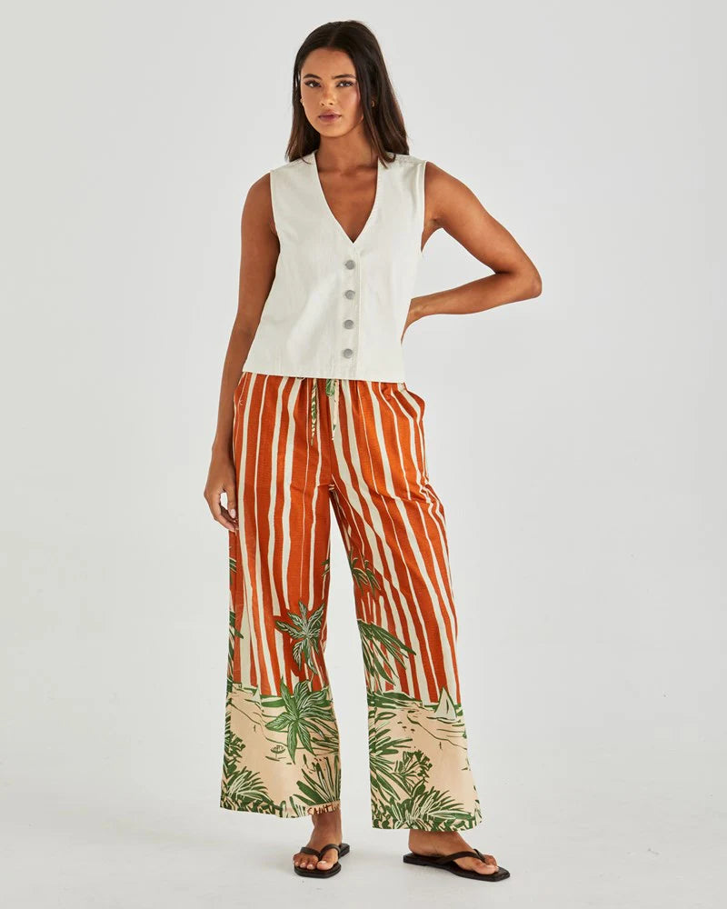 MINA ELASTICATED PANT - PALM STRIPE