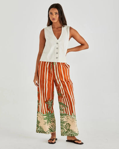 MINA ELASTICATED PANT - PALM STRIPE
