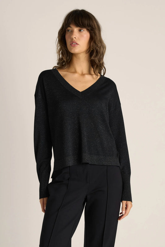 Oriane Sparkle V-Neck Knit - Black